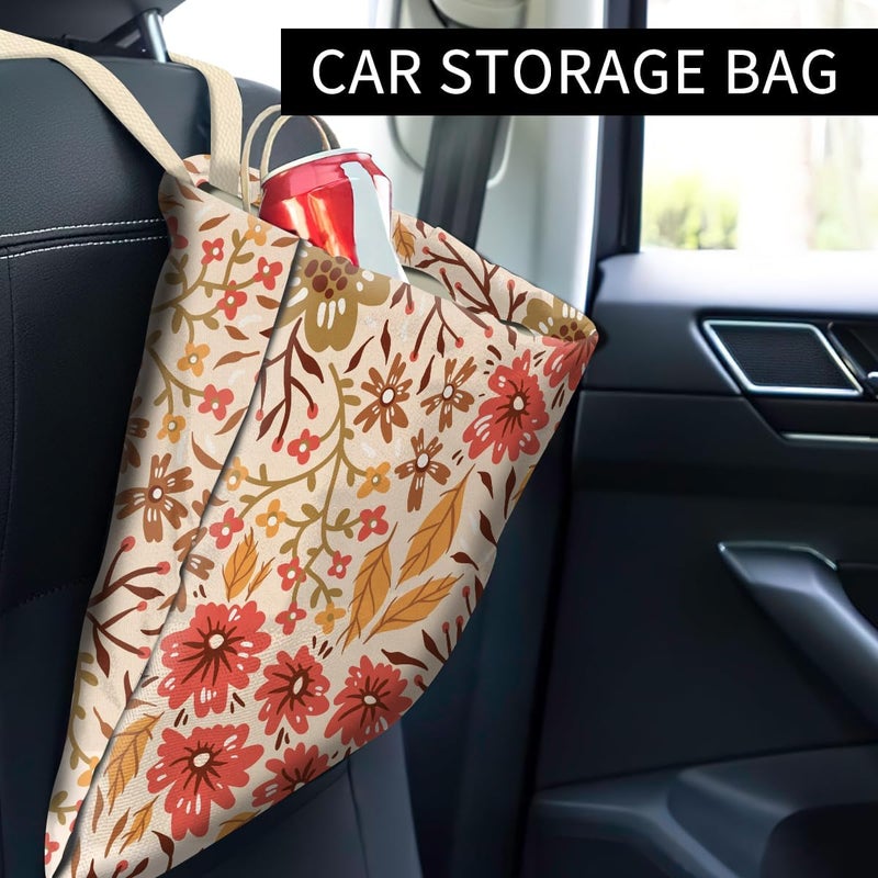 ABUIFDK Car Trash Can, Cute Car Trash Bag, Hanging Car Organizer and Storage Bag, Trash Bin for Car Accessories, Vehicle, Travelling, Camping Boho Floral - Image 2